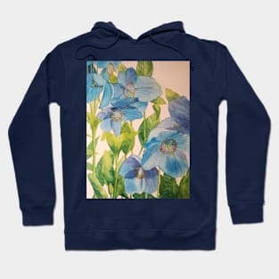 Blue poppies watercolour painting Hoodie